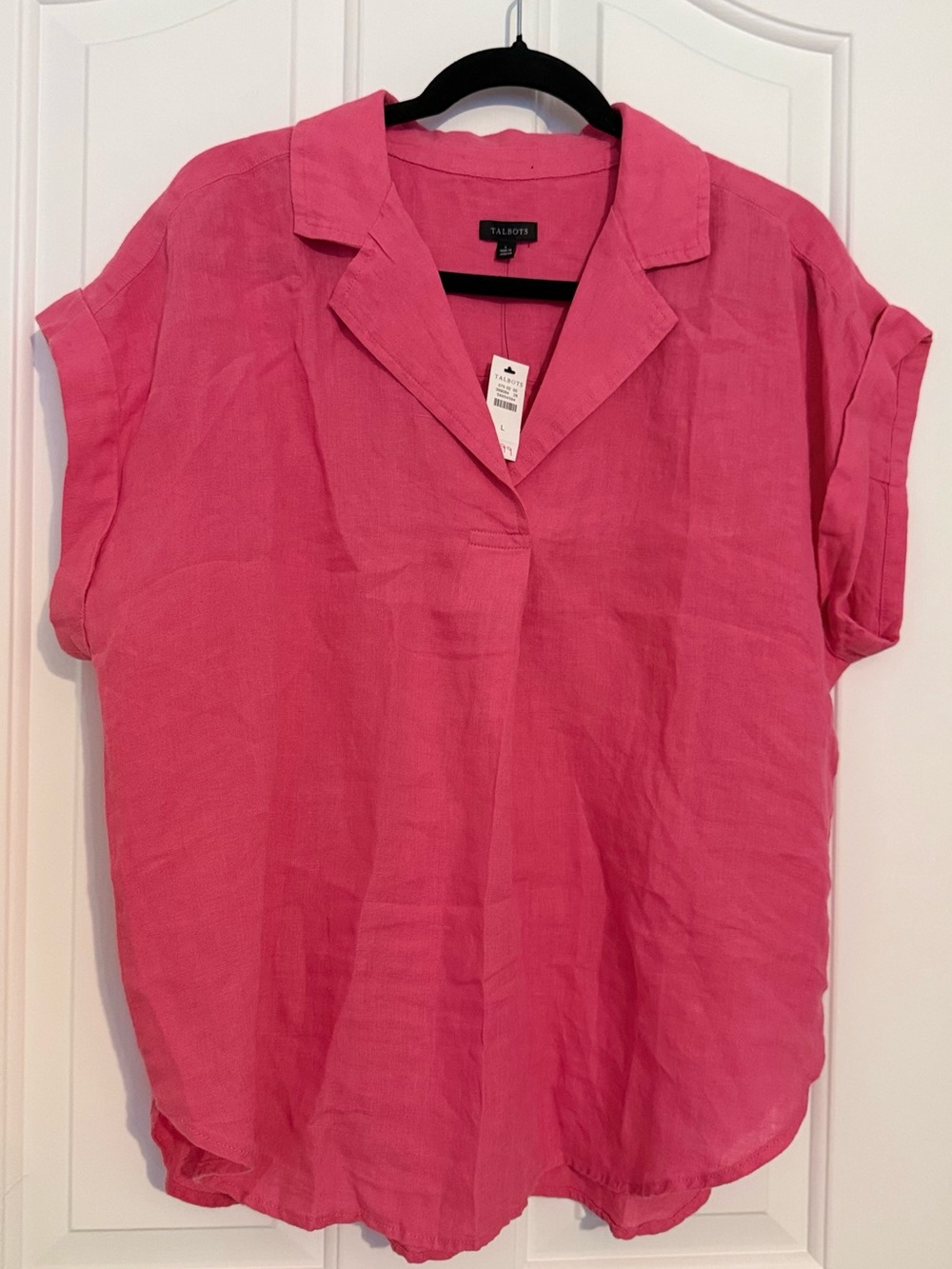 Talbots Bright Pink Short-Sleeve Linen relaxed blouse top